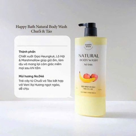 Sữa Tắm Happy Bath Chuối 900ml – Dưỡng Ẩm, Mềm Da Tự Nhiên, Sản Phẩm Chăm Sóc Cơ Thể Thoải Mái