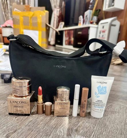 Set Lancôme Tím 7 Món Kèm Túi - Dưỡng Da Chuyên Sâu, Phục Hồi Lão Hóa, Chăm Sóc Da Mặt Cao Cấp