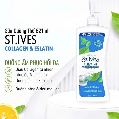 Dưỡng Thể St.Ives Collagen & Elastin 621ml (xanh) – mềm da, đàn hồi tốt