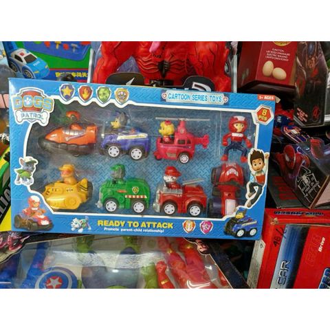 Đồ chơi chó cứu hộ gồm 7 xe chạy bằng đà 777 A9, xe ô tô đồ chơi đội chó cứu hộ Paw Patrol Rescue