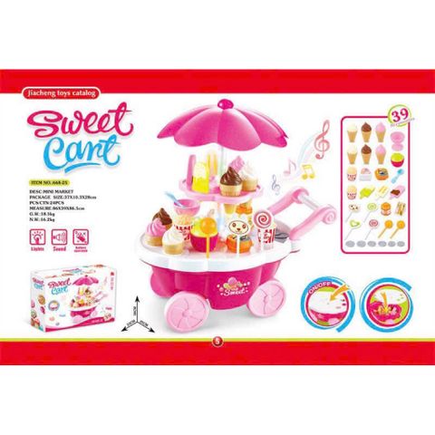 Xe đẩy kem 🍦 có hiệu ứng đèn và âm thanh gồm 39 chi tiết 668-25 cho bé chơi đồ hàng nhập vai