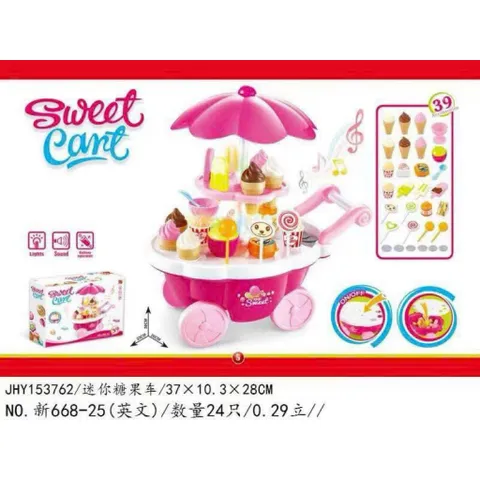 Xe đẩy kem 🍦 có hiệu ứng đèn và âm thanh gồm 39 chi tiết 668-25 cho bé chơi đồ hàng nhập vai