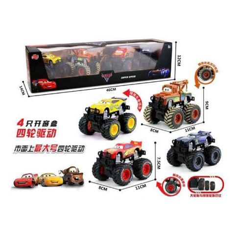 Bộ 4 xe ô tô địa hình McQueen bằng hợp kim 899-64, xe ô tô đồ chơi cho bé yêu thích nhân vật hoạt hình