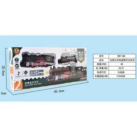 🚂 Đồ chơi tàu hỏa cổ điển có đèn và âm thanh – Bộ tàu hỏa đường ray 48 chi tiết cho bé (989-188)