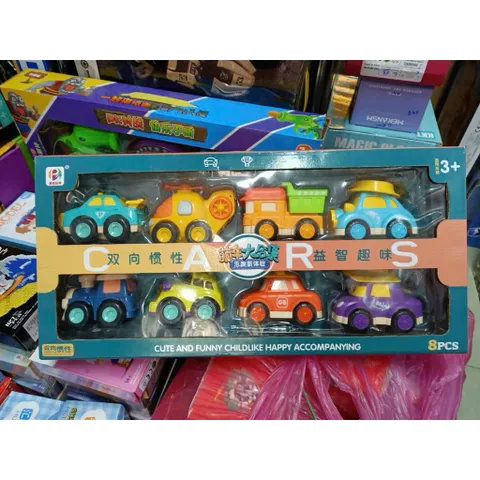 Xe ô tô đồ chơi chạy bằng đà BJ660, bộ đồ chơi gồm 8 xe các loại mô hình xe ô tô, máy bay, tàu hoả