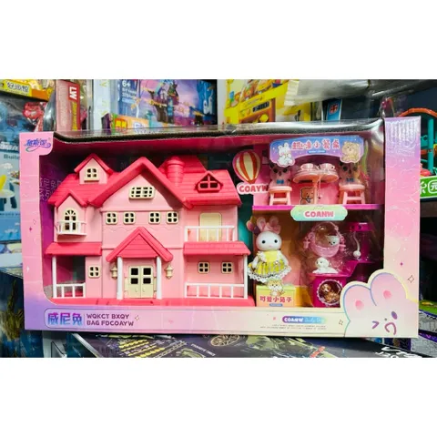 Biệt Thự Thỏ Hồng 2 Tầng Cao Cấp – Bộ Nhà Búp Bê Mini Full Nội Thất & Thú Cưng 6397-77