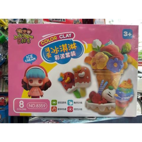 Bộ Đất Nặn Làm Kem 8 Màu Cho Bé 3+ – Set Color Clay Tạo Hình Kem, Trái Cây, Khuôn Nặn – Đồ Chơi Thủ Công Mỹ Thuật 8359
