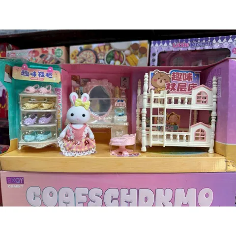Bộ Đồ Chơi Thỏ Mini Phòng Ngủ 2 Tầng Có Tủ Giày & Bàn Trang Điểm – Set Nhà Búp Bê Dễ Thương Cho Bé 5523 chọn ngẫu nhiên