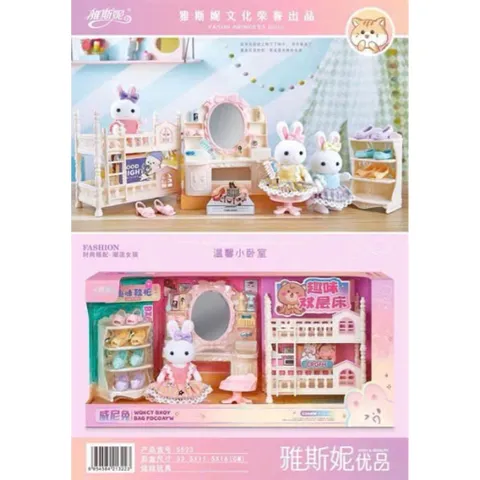 Bộ Đồ Chơi Nhà Búp Bê Thỏ Mini Có Nội Thất – Phòng Ngủ 2 Tầng / Phòng Khách Bàn Tiệc – Quà Tặng Bé Gái 5523 568-4