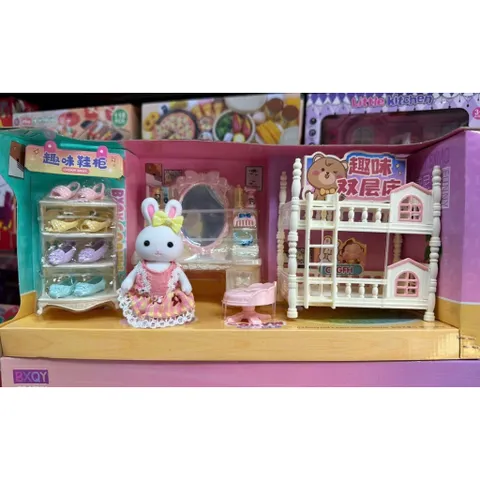 Bộ Đồ Chơi Nhà Búp Bê Thỏ Mini Có Nội Thất – Phòng Ngủ 2 Tầng / Phòng Khách Bàn Tiệc – Quà Tặng Bé Gái 5523 568-4