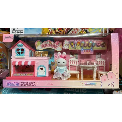 🏠 🐰 Bộ Nhà Búp Bê Thỏ Mini Phòng Khách Kèm Bàn Ghế Và Phụ Kiện Bánh Kẹo 568-4
