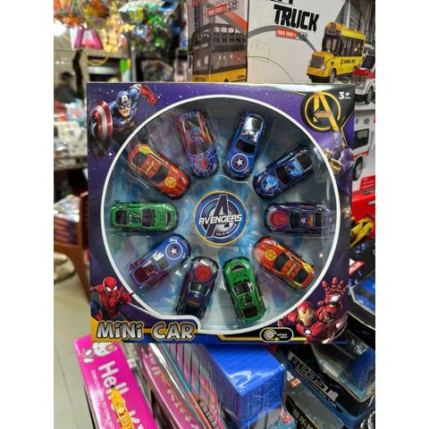 Set 10 Xe Mini Siêu Anh Hùng – Xe Trớn Avengers Cho Bé – Mini Car Kéo Thả 9896-33