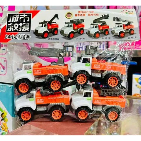 🚒 Bộ 4 xe cứu hộ công trình 24H – Xe cứu hỏa, xe cẩu, xe thang kéo lùi – Xe ô tô đồ chơi cho bé (277)