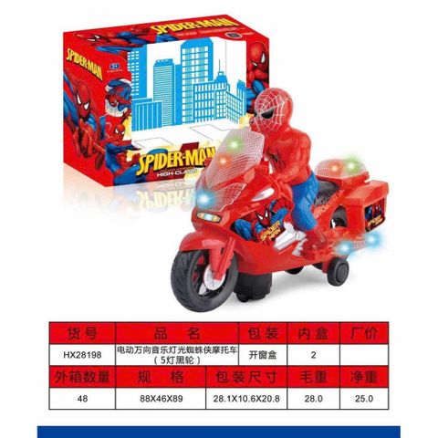 Siêu nhân người nhện Spider man đi xe máy chạy bằng pin có đèn và nhạc HX28198, xe đồ chơi dành cho bé