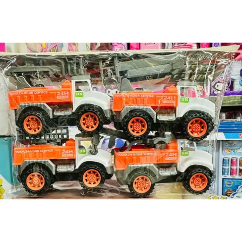 🚒 Bộ 4 xe cứu hộ công trình 24H – Xe cứu hỏa, xe cẩu, xe thang kéo lùi – Xe ô tô đồ chơi cho bé (277)