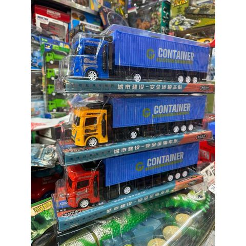 Đồ chơi xe ô tô tải container chạy đà 668 chọn màu ngẫu nhiên – Xe đầu kéo thùng dài 3 màu xanh/vàng/đỏ – Đồ chơi mô hình xe tải cho bé
