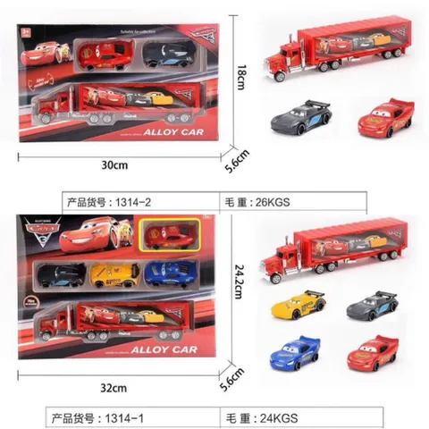 Bộ xe ô tô sắt McQueen Alloy model car có 2 phân loại 1314-1 1314-2 gồm 1 xe tải chở theo 2 xe ô tô nhỏ hoặc 4 xe nhỏ