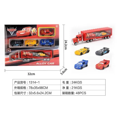 Bộ xe ô tô sắt McQueen Alloy model car có 2 phân loại 1314-1 1314-2 gồm 1 xe tải chở theo 2 xe ô tô nhỏ hoặc 4 xe nhỏ