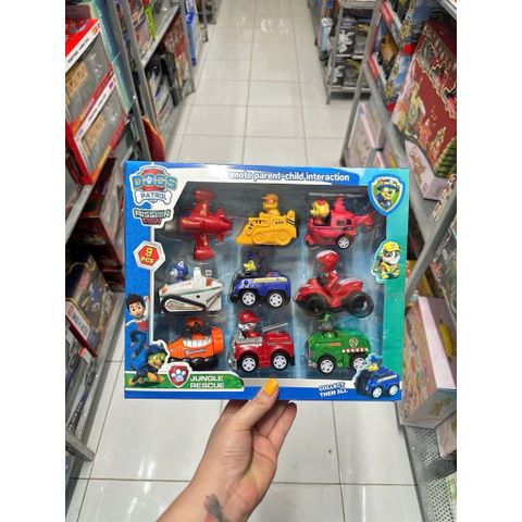 Đồ chơi chó cứu hộ gồm 9 xe chạy bằng đà 999 A11, xe ô tô đồ chơi đội chó cứu hộ Paw Patrol Rescue