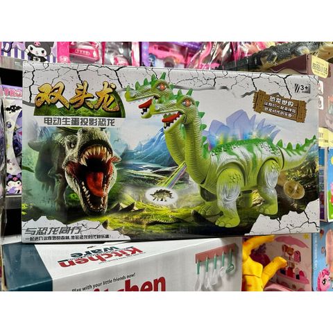 Con khủng long 🦖 2 đầu chạy bằng pin, đẻ trứng, có đèn và nhạc 666-7, shop giao màu ngẫu nhiên, đồ chơi động vật cho bé