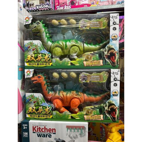 Con khủng long 🦖 2 đầu chạy bằng pin, đẻ trứng, có đèn và nhạc 666-7, shop giao màu ngẫu nhiên, đồ chơi động vật cho bé