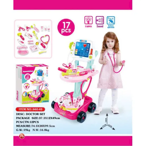 Xe Đẩy Bác Sĩ 660-45 Gồm 17 Chi Tiết Có Hiệu Ứng Đèn Và Âm Thanh Doctor Medical Play Set, Đồ Chơi Bác Sĩ, Đồ Chơi Y Tế