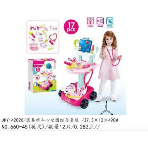 Xe Đẩy Bác Sĩ 660-45 Gồm 17 Chi Tiết Có Hiệu Ứng Đèn Và Âm Thanh Doctor Medical Play Set, Đồ Chơi Bác Sĩ, Đồ Chơi Y Tế