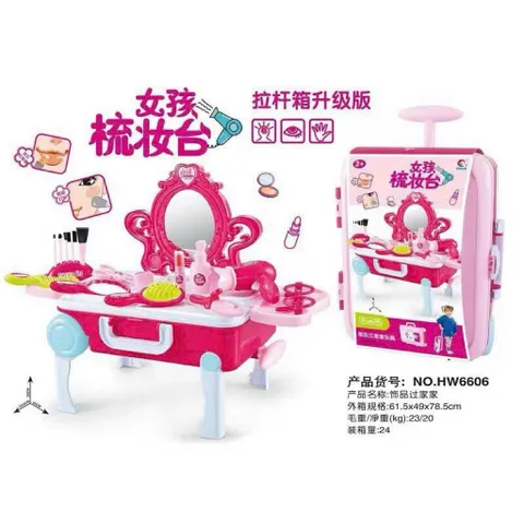 Đồ Chơi Trang Điểm 6606 Thiết Kế 2in1 Bàn Trang Điểm Hoặc Vali Kéo Đựng Đồ Trang Điểm Có 14 Chi Tiết