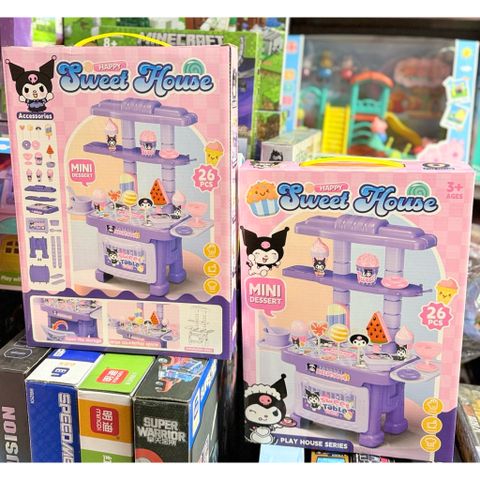 Đồ chơi nấu ăn, bé chơi đồ hàng mô phỏng quầy bán kem gồm 26 chi tiết họa tiết Kuromi Mini Dessert Happy Sweet House