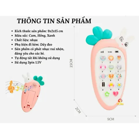 Điện thoại thỏ cà rốt đồ chơi cho bé phát nhạc 162-32 chọn màu ngẫu nhiên