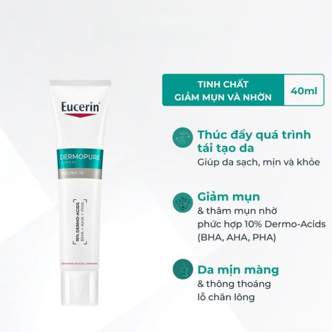 Tinh Chất Giảm Mụn Eucerin Dermopure Peeling 10 40mL - Chăm Sóc Da Mụn Trứng Cá, Sưng, Mủ, Ngăn Ngừa Tái Tái Phát
