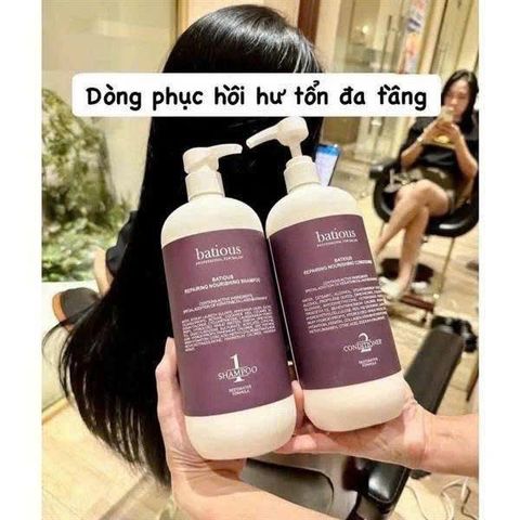 Cặp Gội Xả Batious Phục Hồi 500ml x2 - Dầu Gội Tím Chăm Sóc Tóc Hư Tổn, Giúp Tóc Mềm Mượt và Khỏe Mạnh