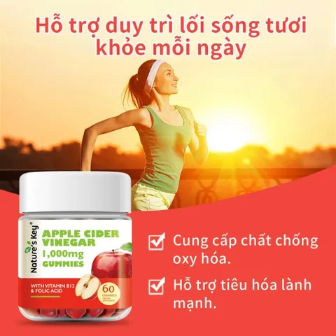 NATURE'S KEY Viên Kẹo Dẻo Giấm Táo Mỗi 2 viên chứa 1000mg giấm táo