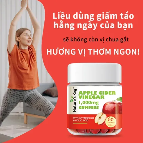 NATURE'S KEY Viên Kẹo Dẻo Giấm Táo Mỗi 2 viên chứa 1000mg giấm táo