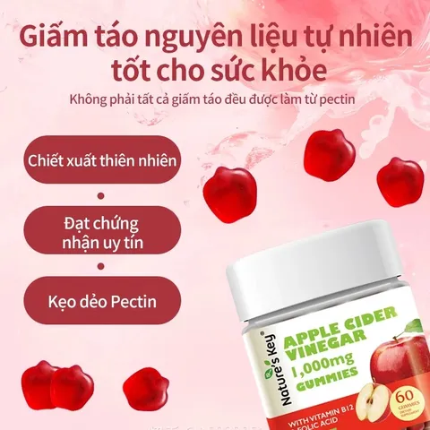 NATURE'S KEY Viên Kẹo Dẻo Giấm Táo Mỗi 2 viên chứa 1000mg giấm táo