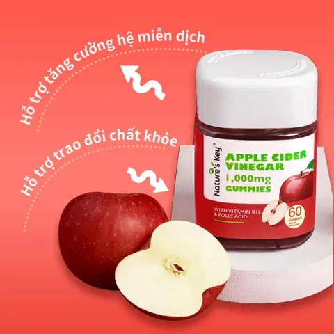 NATURE'S KEY Viên Kẹo Dẻo Giấm Táo Mỗi 2 viên chứa 1000mg giấm táo