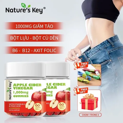 NATURE'S KEY Viên Kẹo Dẻo Giấm Táo Mỗi 2 viên chứa 1000mg giấm táo