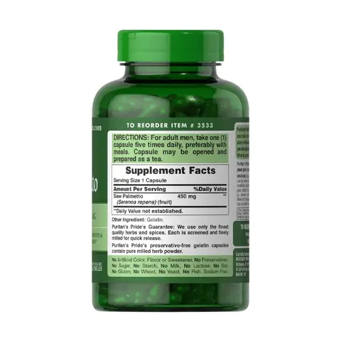 Viên uống Saw Palmetto 450mg Puritan’s Pride 200 viên - Hỗ trợ sức khỏe tuyến tiền liệt và chức năng tiểu tiện tự nhiên 630808