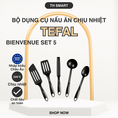 Bộ Dụng Cụ Nấu Ăn Chịu Nhiệt TEFAL Bienvenue Bồ Đào Nha - Dụng Cụ Nhà Bếp Cao Cấp, Chịu Nhiệt Tối Đa 220°C, Bộ 5 Món Đa Năng