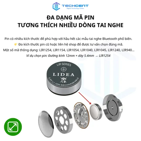 Pin nút Li-ion 3.6V LIR 1045 40mAh cho tai nghe Bluetooth Ap3 Hổ Vằn 1562U/M/E, 1563E