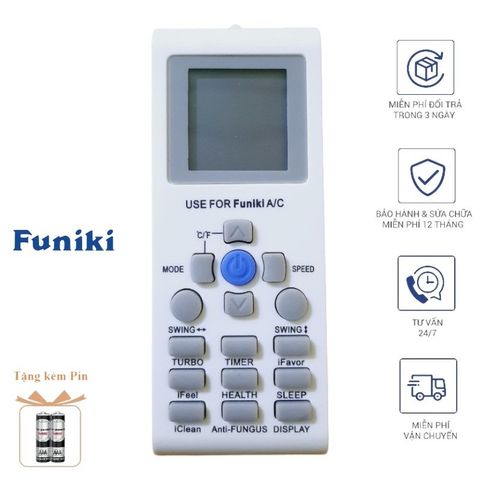 Điều khiển Remote Điều hòa Funiki-4 - Tương thích SC, SH, HSC Inverter 1 chiều, 2 chiều - Tiện lợi, bao gồm pin miễn phí 631219
