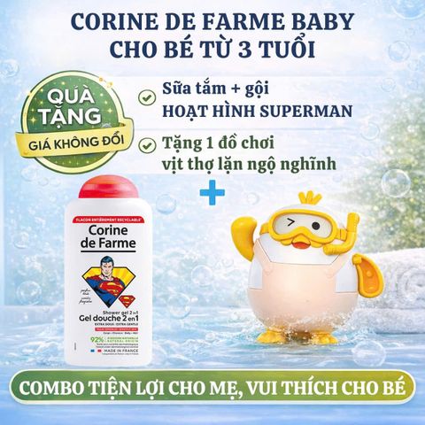 Gel Tắm Gội 2 Trong 1 Corine de Farme Kids Superman Dịu Nhẹ - 300ml, Sửa Tắm Siêu Anh Hùng Dành Cho Bé Trai, Hương Thơm Tươi Mát