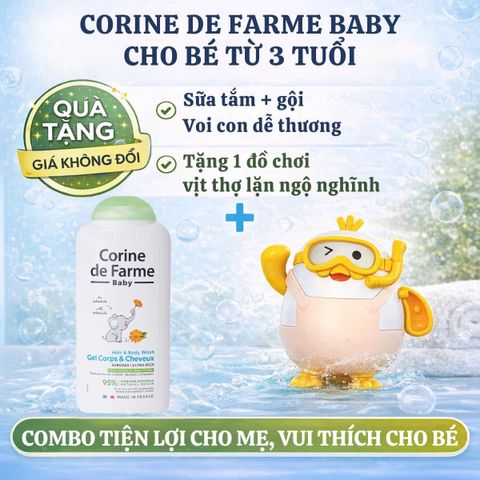 Gel tắm gội cho bé Corine de Farme Ultra-Rich - Chăm sóc da nhạy cảm, dịu nhẹ - Chai 250ml/500ml, Hương thơm tự nhiên từ Pháp
