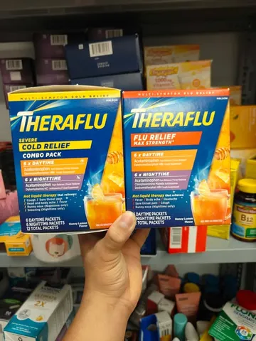 Hỗ trợ cảm và ho Theraflu Daytime Severe Cold Relief Honey Lemon Hộp 12 gói
