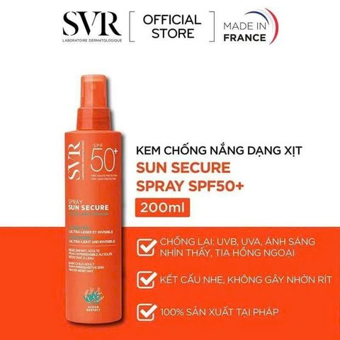 Xịt Chống Nắng SVR SUN SECURE SPF 50+ siêu mịn, khô thoáng, không nhờn rít, Chống nước thương hiệu từ pháp
