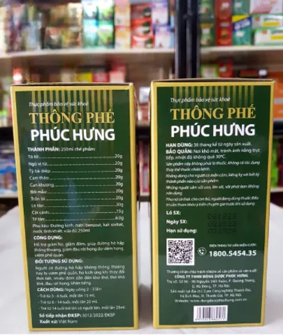 Ho P/H công ty Phúc Hưng, chai 250ml, hỗ trợ người bị Ho gió, Ho khan, tiêu đờm, bổ Phổi...