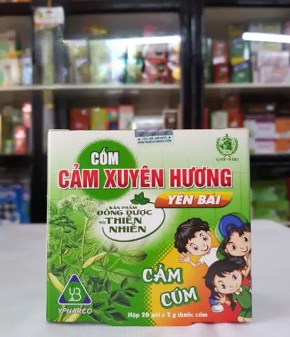 Cốm Cảm Xuyên Hương Yên Bái Dùng Được Cho Trẻ Em, hộp 20 gói, cảm cúm, cảm lạnh, nhức đầu, hắt hơi, sổ mũi cho trẻ em, người lớn