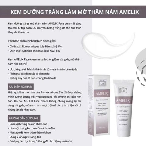 Kem dưỡng trắng, mờ thâm nám LSI AMELIX Face cream thế hệ mới 40g