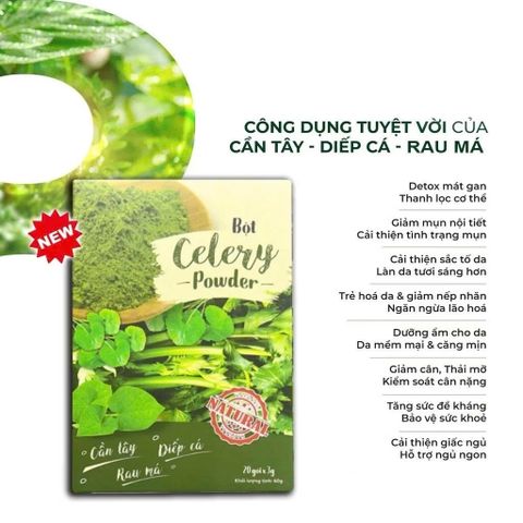 Bột Cần Tây Rau Má Diếp Cá- 100%Từ Rau Tươi, Bổ Sung Chất Xơ, Hỗ Trợ Detox-Giảm Cân, Đẹp Da Thanh Lọc Cơ Thế (Hộp 20 túi dạng bột hòa tan)