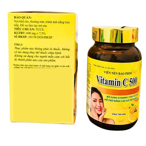 Viên uống Vitamin C500 Giúp bổ sung vitamin c cho cơ thể - Hộp 100 viên nén bao phim